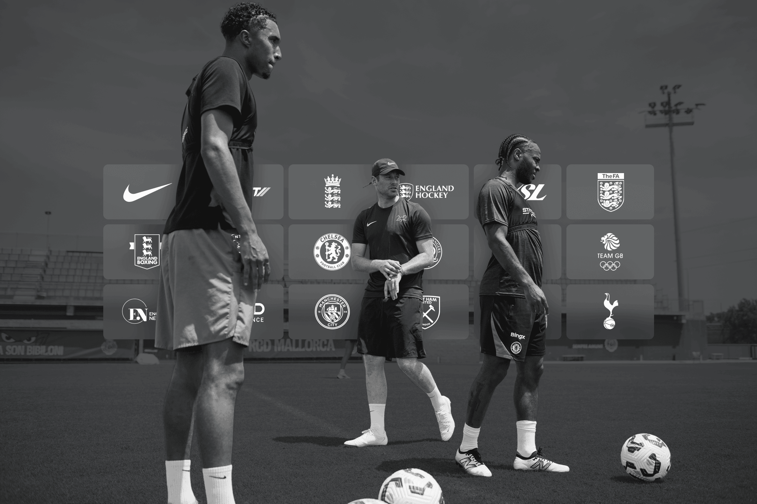 Partner club and governing body logos over training photography