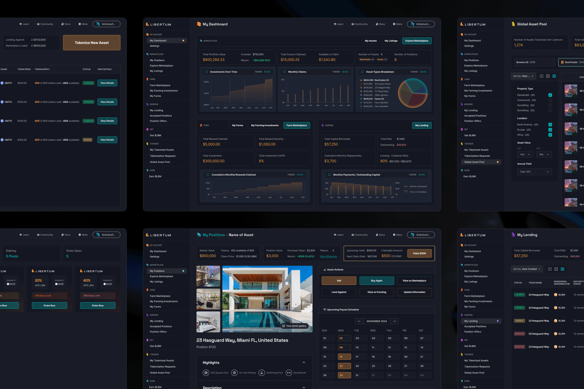 A collage of Libertum dashboard screens