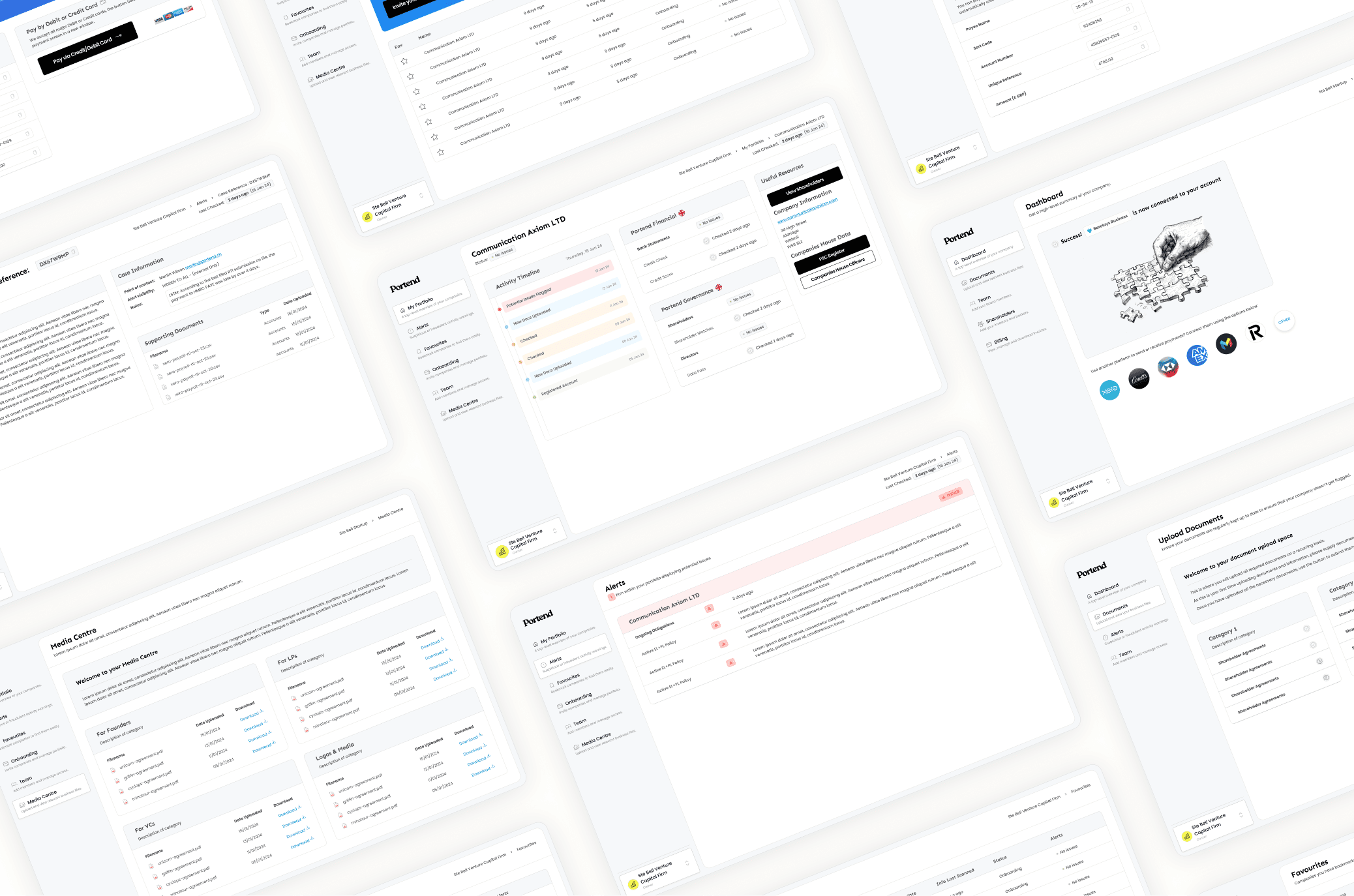 A collage of Portend brand and product screens